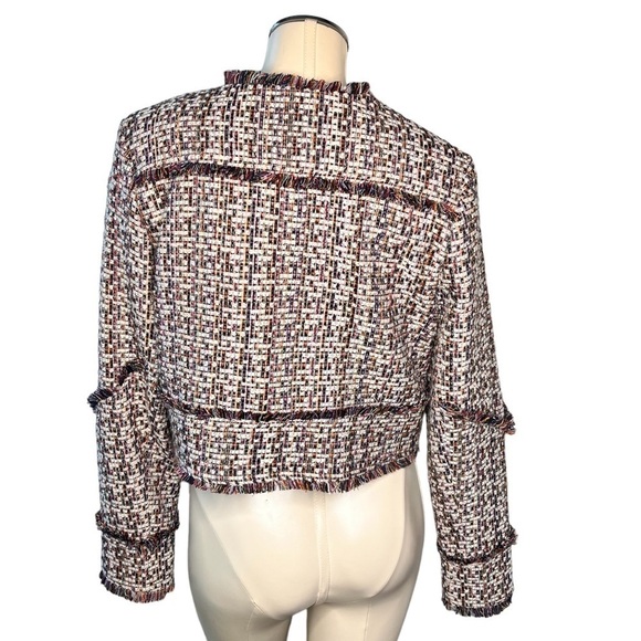 CAROLINA BELLE Montreal Crop Tweed Zip Front Multicolor Blazer Jacket Size L - Picture 3 of 16